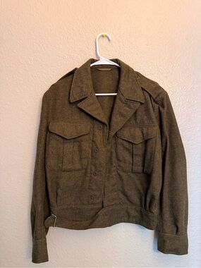 Dark Olive Wool Military Style Jacket with Belt
